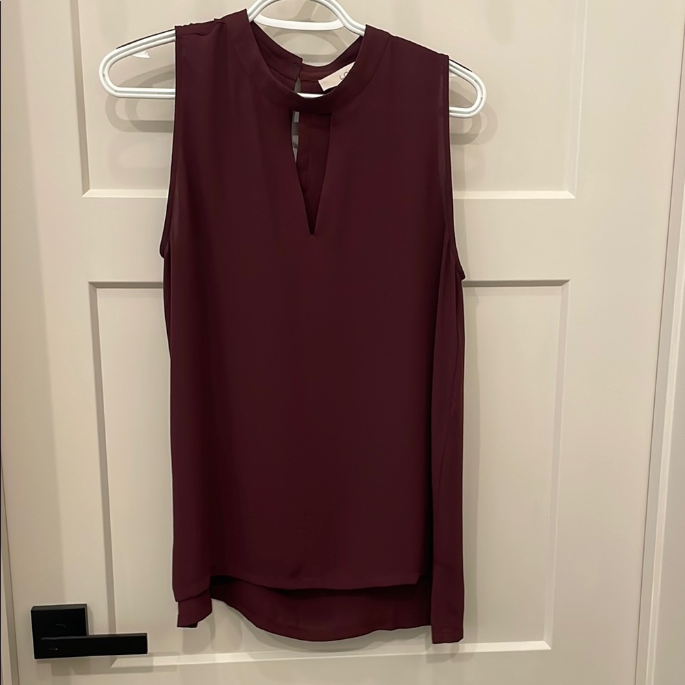 LOFT Red Sleeveless Mandarin Collar Blouse